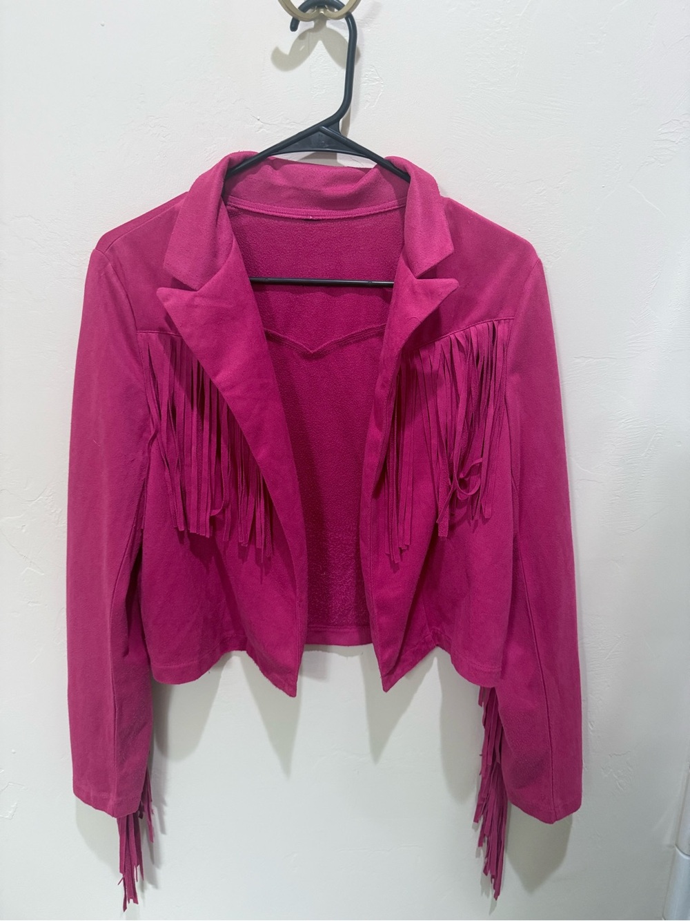 Women's Fuchsia Fringe Jacket - Stylish Cropped Coat - Picture 2 of 2